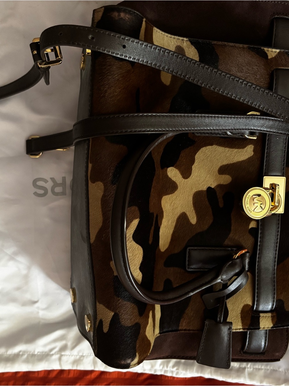 Michael Kors Brown and Green Camo Leather-Trim Tote - Picture 5 of 5
